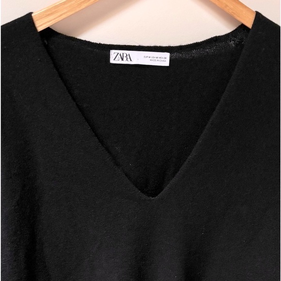 ZARA 100% Wool Extra Soft Black V Neck Sweater - Picture 3 of 5